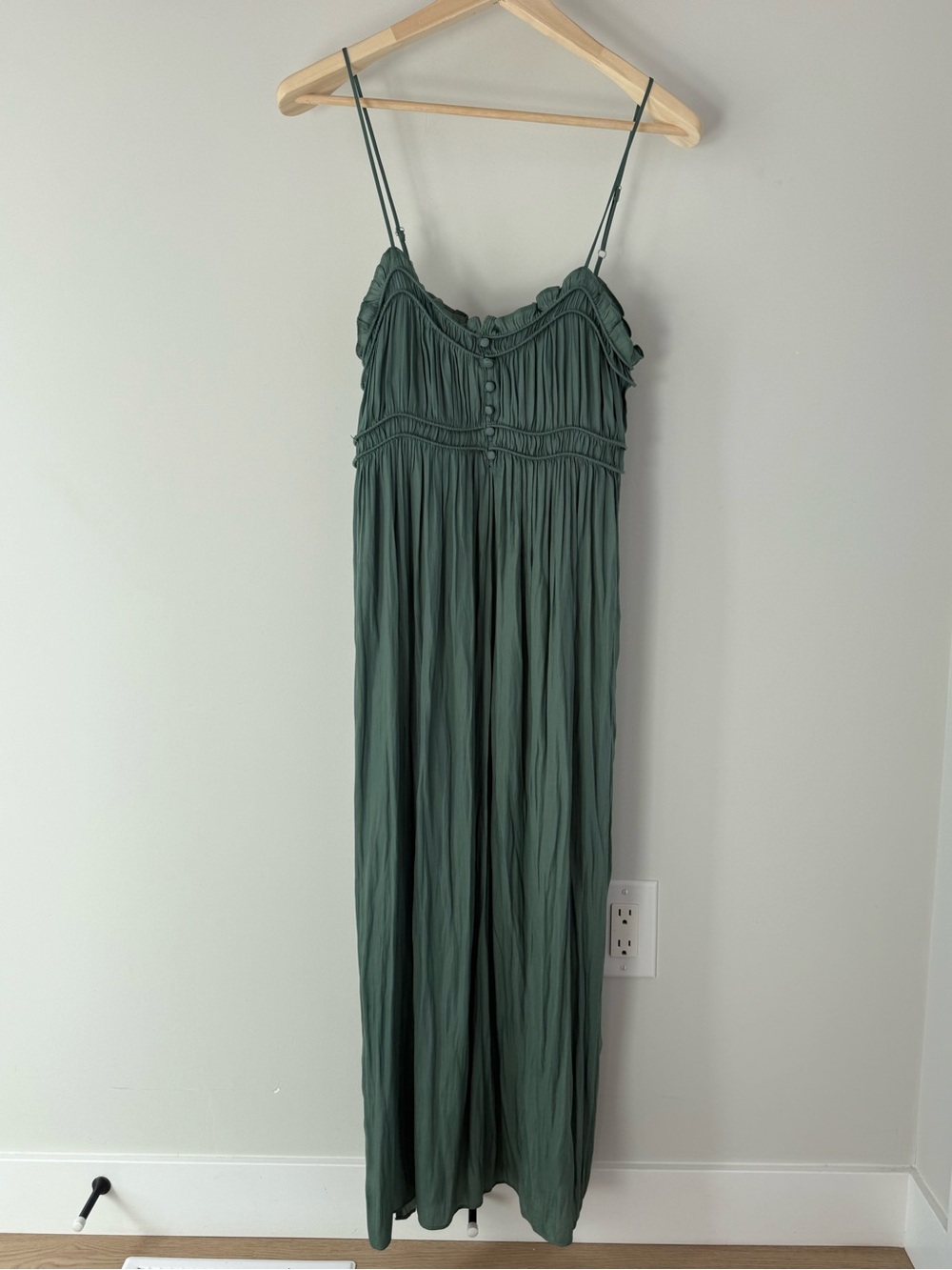 Sleeveless Smocked Maxi Jumpsuit in Dusty Green